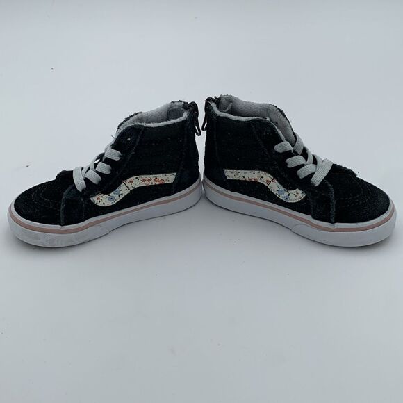 Vans black suede leather hi top Sneakers with floral racing stripe toddler 5.5 - Picture 8 of 11